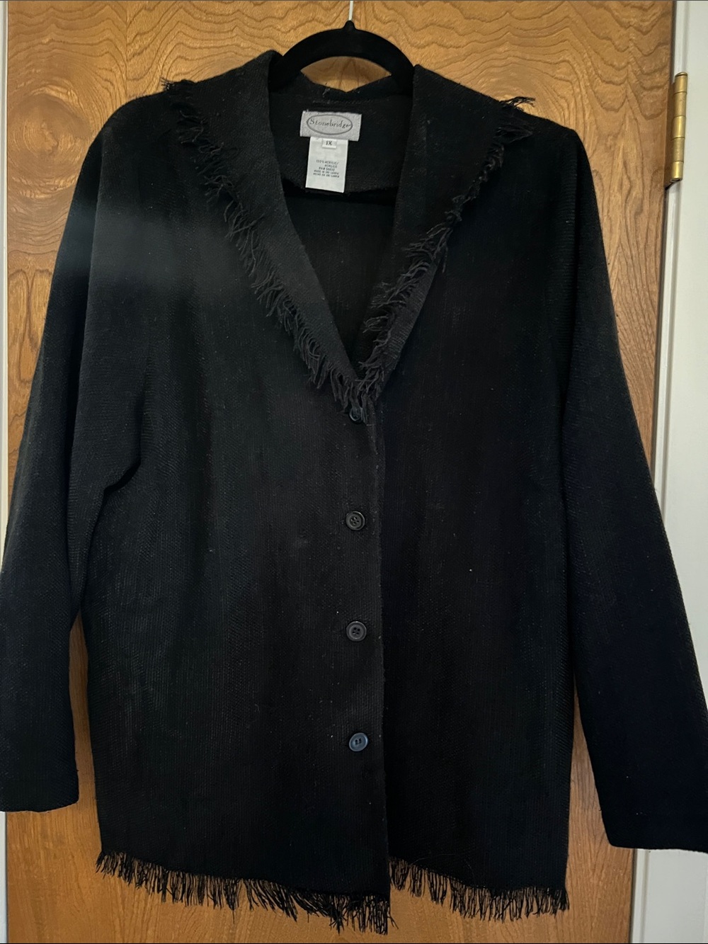 Stonebridge Black Fringed Shawl Collar Button Cardigan